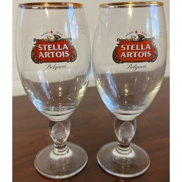 Stella Artois Other - STELLA ARTOIS Limited Edition Drinking Glass Chalice 33cl Gold Rimmed Set Of 2
